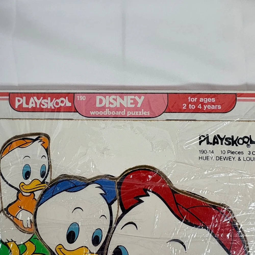 Vintage Playskool Disney Woodboard Puzzle 190 10 Pc Huey Dewey Louie Ages 2-4
